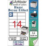 ArtMaster A4 Hazır Beyaz Etiket 105X40MM 100 Sayfa 1 Paket 14 Lü Kendinden Yapışkanlı Fotokopi Lazer Inkjet Kağıdı Yazıcılar Için - Standart