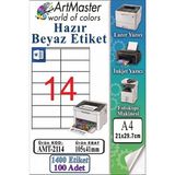 ArtMaster A4 Hazır Beyaz Etiket 105X41MM 100 Sayfa 1 Paket 14 Lü Kendinden Yapışkanlı Fotokopi Lazer Inkjet Kağıdı Yazıcılar Için - Standart