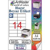 ArtMaster A4 Hazır Beyaz Etiket 105X41MM 50 Sayfa 1 Paket 14 Lü Kendinden Yapışkanlı Fotokopi Lazer Inkjet Kağıdı Yazıcılar Için - Standart