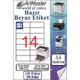ArtMaster A4 Hazır Beyaz Etiket 105X42.69MM 10 Sayfa 1 Paket 14 Lü Kendinden Yapışkanlı Fotokopi Lazer Inkjet Kağıdı Yazıcılar - Standart