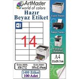 ArtMaster A4 Hazır Beyaz Etiket 105X42.7MM 100 Sayfa 1 Paket 14 Lü Kendinden Yapışkanlı Fotokopi Lazer Inkjet Kağıdı Yazıcılar - Standart