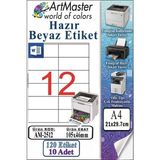 ArtMaster A4 Hazır Beyaz Etiket 105X46 mm 10 Sayfa 1 Paket 12 Li Kendinden Yapışkanlı Fotokopi Lazer Inkjet Kağıdı Yazıcılar Için - Standart
