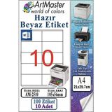 ArtMaster A4 Hazır Beyaz Etiket 105X56 mm 10 Sayfa 1 Paket 10 Lu Kendinden Yapışkanlı Fotokopi Lazer Inkjet Kağıdı Yazıcılar Için - Standart