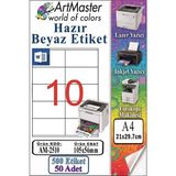 ArtMaster A4 Hazır Beyaz Etiket 105X56 mm 50 Sayfa 1 Paket 10 Lu Kendinden Yapışkanlı Fotokopi Lazer Inkjet Kağıdı Yazıcılar Için - Standart
