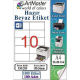 ArtMaster A4 Hazır Beyaz Etiket 105X56MM 100 Sayfa 1 Paket 10 Lu Kendinden Yapışkanlı Fotokopi Lazer Inkjet Kağıdı Yazıcılar Için - Standart