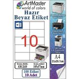 ArtMaster A4 Hazır Beyaz Etiket 105X57 mm 10 Sayfa 1 Paket 10 Lu Kendinden Yapışkanlı Fotokopi Lazer Inkjet Kağıdı Yazıcılar Için - Standart