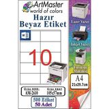 ArtMaster A4 Hazır Beyaz Etiket 105X57 mm 50 Sayfa 1 Paket 10 Lu Kendinden Yapışkanlı Fotokopi Lazer Inkjet Kağıdı Yazıcılar Için - Standart