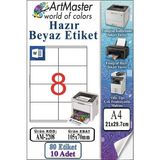 ArtMaster A4 Hazır Beyaz Etiket 105X70 mm 10 Sayfa 1 Paket 8 Li Kendinden Yapışkanlı Fotokopi Lazer Inkjet Kağıdı Yazıcılar Için - Standart
