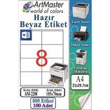 ArtMaster A4 Hazır Beyaz Etiket 105X70 mm 100 Sayfa 1 Paket 8 Li Kendinden Yapışkanlı Fotokopi Lazer Inkjet Kağıdı Yazıcılar Için - Standart