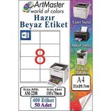 ArtMaster A4 Hazır Beyaz Etiket 105X70 mm 50 Sayfa 1 Paket 8 Li Kendinden Yapışkanlı Fotokopi Lazer Inkjet Kağıdı Yazıcılar Için - Standart