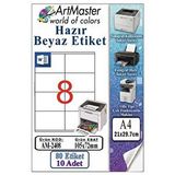 ArtMaster A4 Hazır Beyaz Etiket 105x72mm 10 Sayfa 1 Paket 8 Li Kendinden Yapışkanlı Fotokopi Lazer İnkjet Kağıdı Yazıcılar İçin