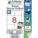 ArtMaster A4 Hazır Beyaz Etiket 105X72MM 100 Sayfa 1 Paket 8 Li Kendinden Yapışkanlı Fotokopi Lazer Inkjet Kağıdı Yazıcılar Için - Standart