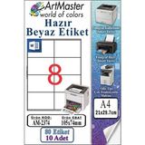 ArtMaster A4 Hazır Beyaz Etiket 105X74 mm 10 Sayfa 1 Paket 8 Li Kendinden Yapışkanlı Fotokopi Lazer Inkjet Kağıdı Yazıcılar Için - Standart