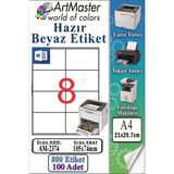 ArtMaster A4 Hazır Beyaz Etiket 105X74 mm 100 Sayfa 1 Paket 8 Li Kendinden Yapışkanlı Fotokopi Lazer Inkjet Kağıdı Yazıcılar Için - Standart