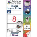 ArtMaster A4 Hazır Beyaz Etiket 105X74 mm 50 Sayfa 1 Paket 8 Li Kendinden Yapışkanlı Fotokopi Lazer Inkjet Kağıdı Yazıcılar Için - Standart