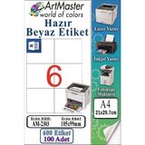ArtMaster A4 Hazır Beyaz Etiket 105X99 mm 100 Sayfa 1 Paket 6 Lı Kendinden Yapışkanlı Fotokopi Lazer Inkjet Kağıdı Yazıcılar Için - Standart