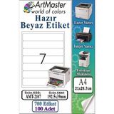 ArtMaster A4 Hazır Beyaz Etiket 192.5X39 mm 7 Li 100 Sayfa 1 Paket Kendinden Yapışkanlı Fotokopi Lazer Inkjet Kağıdı Yazıcılar - Standart