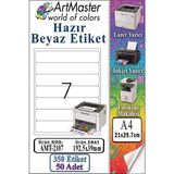 ArtMaster A4 Hazır Beyaz Etiket 192.5X39 mm 7 Li 50 Sayfa 1 Paket Kendinden Yapışkanlı Fotokopi Lazer Inkjet Kağıdı Yazıcılar - Standart