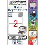 ArtMaster A4 Hazır Beyaz Etiket 199.6X143.5MM 50 Sayfa 1 Paket 2 Li Kendinden Yapışkanlı Fotokopi Lazer Inkjet Kağıdı Yazıcılara - Standart