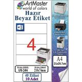 ArtMaster A4 Hazır Beyaz Etiket 210X74.25MM 10 Sayfa 1 Paket 4 Lü Kendinden Yapışkanlı Fotokopi Lazer Inkjet Kağıdı Yazıcılar Için - Standart