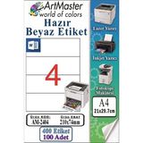 ArtMaster A4 Hazır Beyaz Etiket 210X74.25MM 100 Sayfa 1 Paket 4 Lü Kendinden Yapışkanlı Fotokopi Lazer Inkjet Kağıdı Yazıcılar - Standart