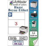ArtMaster A4 Hazır Beyaz Etiket 210X99 mm 100 Sayfa 1 Paket 3 Lü Kendinden Yapışkanlı Fotokopi Lazer Inkjet Kağıdı Yazıcılar Için - Standart