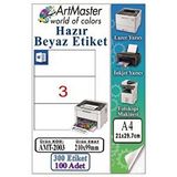 ArtMaster A4 Hazır Beyaz Etiket 210x99 Mm 100 Sayfa 1 Paket 3 Lü Kendinden Yapışkanlı Fotokopi Lazer İnkjet Kağıdı Yazıcılar İçin