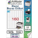 ArtMaster A4 Hazır Beyaz Etiket 22X12MM 100 Sayfa 1 Paket 160 Lı Kendinden Yapışkanlı Fotokopi Lazer Inkjet Kağıdı Yazıcılar Için - Standart