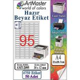 ArtMaster A4 Hazır Beyaz Etiket 30X12MM 50 Sayfa 1 Paket 95 Li Yapışkanlı Fotokopi Lazer Inkjet Kağıdı Yazıcılar Için Uyumlu - Standart
