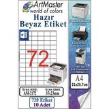 ArtMaster A4 Hazır Beyaz Etiket 35X23MM 10 Sayfa 1 Paket 72 Li Kendinden Yapışkanlı Fotokopi Lazer Inkjet Kağıdı Yazıcılar Için - Standart
