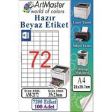 ArtMaster A4 Hazır Beyaz Etiket 35X23MM 100 Sayfa 1 Paket 72 Li Kendinden Yapışkanlı Fotokopi Lazer Inkjet Kağıdı Yazıcılar Için - Standart