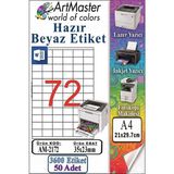 ArtMaster A4 Hazır Beyaz Etiket 35X23MM 50 Sayfa 1 Paket 72 Li Kendinden Yapışkanlı Fotokopi Lazer Inkjet Kağıdı Yazıcılar Için - Standart