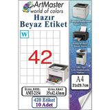 ArtMaster A4 Hazır Beyaz Etiket 35X42.43 mm 42 Li 10 Sayfa 1 Paket Kendinden Yapışkanlı Fotokopi Lazer Inkjet Kağıdı Yazıcılar - Standart
