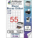 ArtMaster A4 Hazır Beyaz Etiket 37X24 mm 55 Li 10 Sayfa 1 Paket Kendinden Yapışkanlı Fotokopi Lazer Inkjet Kağıdı Yazıcılar - Standart