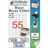 ArtMaster A4 Hazır Beyaz Etiket 37X24 mm 55 Li 100 Sayfa 1 Paket Kendinden Yapışkanlı Fotokopi Lazer Inkjet Kağıdı Yazıcılar - Standart