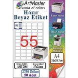 ArtMaster A4 Hazır Beyaz Etiket 37X24 mm 55 Li 50 Sayfa 1 Paket Kendinden Yapışkanlı Fotokopi Lazer Inkjet Kağıdı Yazıcılar - Standart