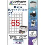 ArtMaster A4 Hazır Beyaz Etiket 38.1X21.2MM 10 Sayfa 1 Paket 65 Li Yapışkanlı Fotokopi Lazer Inkjet Kağıdı Yazıcılar Için Uyumlu - Standart