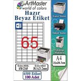 ArtMaster A4 Hazır Beyaz Etiket 38.1X21.2MM 100 Sayfa 1 Paket 65 Li Kendinden Yapışkanlı Fotokopi Lazer Inkjet Kağıdı Yazıcılar - Standart