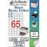 ArtMaster A4 Hazır Beyaz Etiket 38.1X21.2MM 100 Sayfa 1 Paket 65 Li Yapışkanlı Fotokopi Lazer Inkjet Kağıdı Yazıcılar Için Uyumlu - Standart