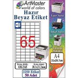 ArtMaster A4 Hazır Beyaz Etiket 38.1X21.2MM 50 Sayfa 1 Paket 65 Li Kendinden Yapışkanlı Fotokopi Lazer Inkjet Kağıdı Yazıcılar - Standart
