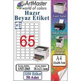ArtMaster A4 Hazır Beyaz Etiket 38.1X21.2MM 50 Sayfa 1 Paket 65 Li Yapışkanlı Fotokopi Lazer Inkjet Kağıdı Yazıcılar Için Uyumlu - Standart