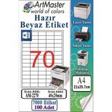 ArtMaster A4 Hazır Beyaz Etiket 40X20 mm 100 Sayfa 1 Paket 70 Li Kendinden Yapışkanlı Fotokopi Lazer Inkjet Kağıdı Yazıcılar Için - Standart