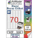 ArtMaster A4 Hazır Beyaz Etiket 40X20 mm 50 Sayfa 1 Paket 70 Li Kendinden Yapışkanlı Fotokopi Lazer Inkjet Kağıdı Yazıcılar Için - Standart