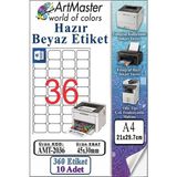 ArtMaster A4 Hazır Beyaz Etiket 45X30MM 10 Sayfa 1 Paket 36 Lı Kendinden Yapışkanlı Fotokopi Lazer Inkjet Kağıdı Yazıcılarla Uyuml - Standart