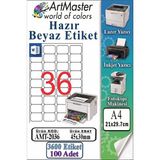 ArtMaster A4 Hazır Beyaz Etiket 45X30MM 100 Sayfa 1 Paket 36 Lı Kendinden Yapışkanlı Fotokopi Lazer Inkjet Kağıdı Yazıcılarla - Standart