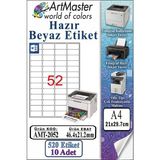 ArtMaster A4 Hazır Beyaz Etiket 46.4X21.2MM 10 Sayfa 1 Paket 52 Li Yapışkanlı Fotokopi Lazer Inkjet Kağıdı Yazıcılar Için Uyumlu - Standart