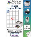 ArtMaster A4 Hazır Beyaz Etiket 46.4X21.2MM 100 Sayfa 1 Paket 52 Li Yapışkanlı Fotokopi Lazer Inkjet Kağıdı Yazıcılar Için Uyumlu - Standart