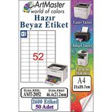 ArtMaster A4 Hazır Beyaz Etiket 46.4X21.2MM 50 Sayfa 1 Paket 52 Li Yapışkanlı Fotokopi Lazer Inkjet Kağıdı Yazıcılar Için Uyumlu - Standart