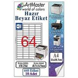 ArtMaster A4 Hazır Beyaz Etiket 48.5x16.9mm 10 Sayfa 1 Paket 64 Lü Kendinden Yapışkanlı Fotokopi Lazer İnkjet Kağıdı Yazıcılar