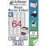 ArtMaster A4 Hazır Beyaz Etiket 48.5X16.9MM 100 Sayfa 1 Paket 64 Lü Kendinden Yapışkanlı Fotokopi Lazer Inkjet Kağıdı Yazıcılar - Standart